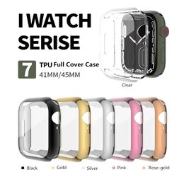 TPU Full Cover Ultra Thin Soft Protective Cases Plating Covers Protector Anti-scratches Shockproof for Apple Watch Series 76543 Case 41 45mm