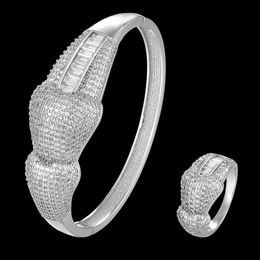 Earrings & Necklace Zlxgirl Jewelry Perfect Mirco Pave Zircon Bow Shape Wedding Bangle With Ring Sets Metal Gold Color Women Bangles