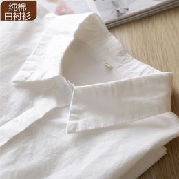 Arrival Spring Autumn Preppy Style Women Peter Pan Collar Loose Shirts 100% Cotton Long Sleeve Casual White Blouse S278 210512