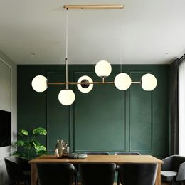 Nordic Restaurant Lampe Lange Streifen Pendelleuchten moderne minimalistische magische Bohnen Molekularglas Kugel Kronleuchter Esszimmer Hängelampe