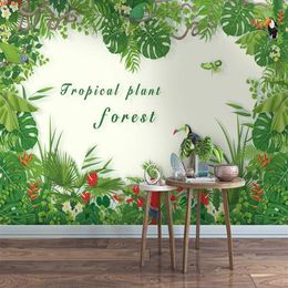 Custom 3D Mural Green Tropical Plant Forest Flower Bird Photo Wall Paper Restaurant Living Room Bedroom TV Background Home Decorgood quatity
