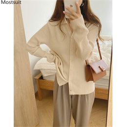 Spring Autumn Women Kintted Cardigan Sweater Fashion Elegant Long Sleeve Turn Down Collar Single Breasted Tops Coat 210513