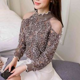 women tops long sleeved blouses lace patchwork sexy style female shirts fashion clothing D431 30 210427