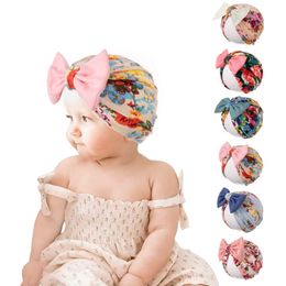 2022 turbantes impresos Baby Turban Cap India's Sombrero Impreso DIEJA DIEJA BOW KNOT Headbands Soft Algodón Headwraps Stretchy Hair Bandas Niños Chicas Moda Pelos Accesorios WMQ1247