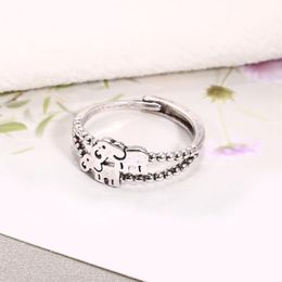 Cluster Rings Vintage Cute Little Elephant Opening Ring Women Weekend Couple Dating Accessories Simple Design Animal Finger Gift