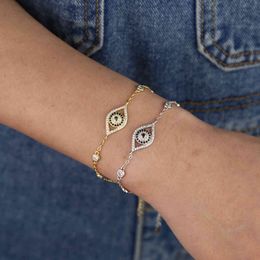 Lucky Vintage Turkish evil eye charm bracelet mini round CZ paved link chain bangle Jewellery for women fortune trendy bracelets