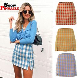 Summer Womens mini Skirt Plaid Slim High Waist Zipper Package Hip Fashion OL Ladies Mini Pencil skirt S-XL 210524