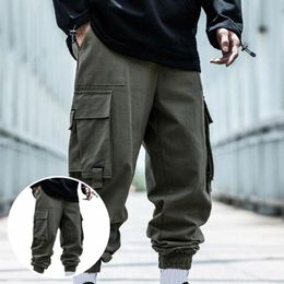 Men's Pants Young Fashionable Buckle Design Men Jogger Sweatpant Wear Resistant Cargo Solid Colour For Dating