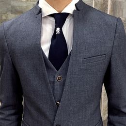 Handsome Groomsmen One Button Groom Tuxedos Mandarin Lapel Men Suits Wedding/Prom/Dinner Man Blazer (Jacket+Pants+Tie+Vest) w580
