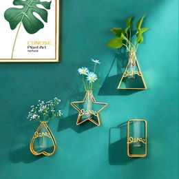 Vases Nordic Iron Line Table Flower 5-Pointed Star Metal Plant Holder Pot Vase Ornament Home Bedroom Wall Decoration