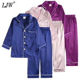 1-12 Years Children's pajamas set Kids Clothes Boys Girls Ice silk Solid color Tops Pants Set home Wear Baby suit 211130