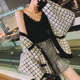 HIGH QUALITY Autumn Winter Fashion Designer Sweater Cardigan Women V-neck Luxury Beaded Knitting Jacket Outer Clothes 210603