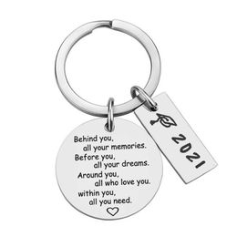 20Pieces/Lot 2021 Graduation Gift Stainless Steel Key Chains Behind You All You Round Brand Keychain Society Positive Energy Student Keyri