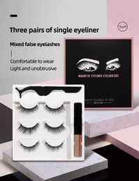 3 Pairs Magnetic Eyelashes False Lashes Liquid Eyeliner Tweezer eye makeup set 3D magnet No Glue Need free ship 3 set