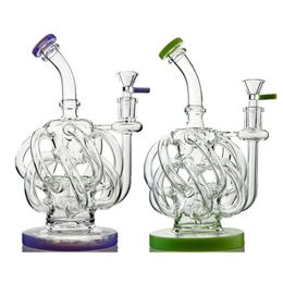 Vintage Super Vortex Recycler Glass Bong Water hookah Pipe Oil Dab Rig Cyclone Green Purple 14mm Joint With Bowl