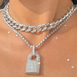 Pendant Necklaces 2021 Hip Hop Shiny Lock Necklace Frozen Cubic Zircon Suitable For Couple Charm Jewellery