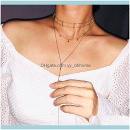 Chains Necklaces & Pendants Jewelrychains Fashion Sier Gold Necklace Really 925 Dainty Tiny Cz Bar Double Layer Link Chain Elegant For Women