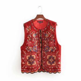 Women Vintage sequins flower embroidery vest jacket ladies retro national style patchwork casual velvet waistCoat CT154 210819
