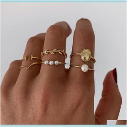 Cluster Rings Jewelrycold Wind Geometric Gold-Plated European And American Ring Jewellery For Women S Set Bijoux Femme Simple Metal Drop Deliv