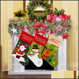 Decorations Festive Home & Garden Ornament Stocking Gift Snowman Santa Deer Print Christmas Sock Xmas Decoration Candy Bag Party Supplies Db