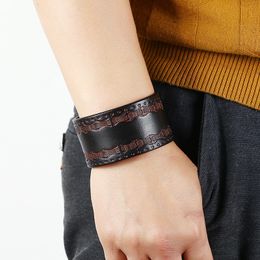 Vintage Fashion Steampunk Geometry Brown Braided Leather Bracelet Men Wide Cuff Bracelets and Bangles Wristband Punk Jewellery