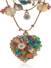 -Collar colgante Vintage Multi Woven Heart Illusion Necklace para las mujeres Linda Multicolor Flor Gargantilla Beads Piedra Larga Jewlery