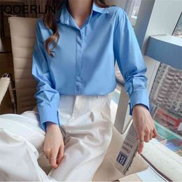 Office Ladies Shirt Elegant Turn-Down Collar Button up Vintage Cardigan Long Sleeve Plus Size Women Clothing 210601