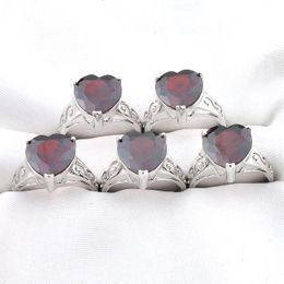 Mix 5 Pieces Rings Luckyshine Shine Heart Cut Natural Red Garnet Gemstone 925 Silver Ring USA Size 7 8 9