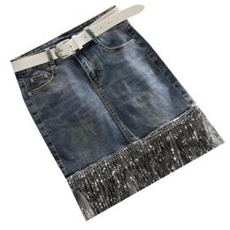 Skirts Denim Skirt Women Summer Fashion Sequins Tassel High Waist Package Hip Stretch Short Step Jeans Plus Size