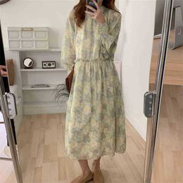 Stand Florals Printed Prom Lady Patchwork Femme Chic Outwear Vintage Vestidos Sweet All Match Long Dresses 210525