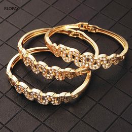 Elegant Waves Bracelets Moroccan Fashion Cuff Bangles with Clear Austrian Crystal Valuable Bridal Jewelry Q0719