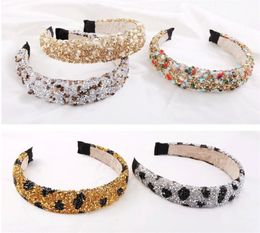 Full Crystal Hair Sticks Retro Hair Hoop Natural Healing Crystal Stone Headband Sponge Leopard Print Woman Fashion Hair Band Accessories