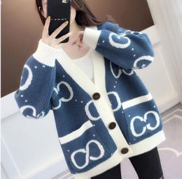 Women's Sweaters Korean Brand Designer Letters Embroidery Print Cardigan Sweater V-Neck Long Sleeve Sweet