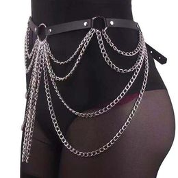 Belts Black Leather Chain Belt Multi-layer Adjustable Metal Waist Tassel Body Rivet Cool Goth Punk Style Accessories