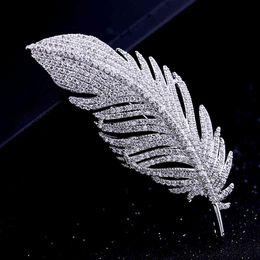 Feather Brooches With Full Crystal Zircon Jewellery Women Party Clothing Accessories Fashion Noble Pins And Brooch