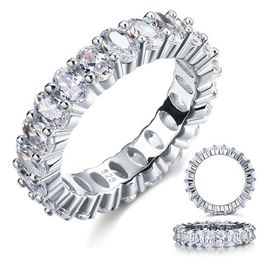 925 SILVER PAVE Oval cut FULL white Diamond ring finger ETERNITY BAND ENGAGEMENT WEDDING Stone Rings Size 56789101112