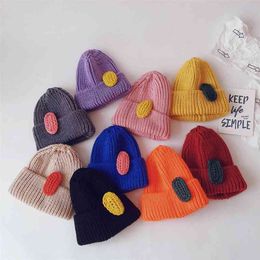 Winter cute girls candy color woolen yarn knitting caps Kids all-match warm hats with Detachable hairpin 210708