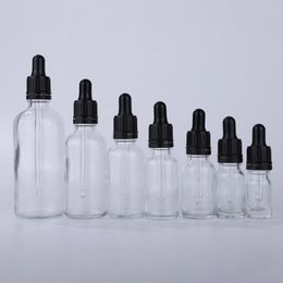 5-100ml Cosmetic Essential Oil Perfume Dropper Clear Glass Bottle with Tamper Black Lids