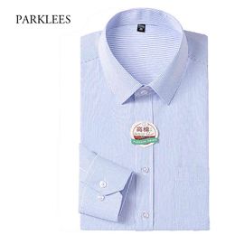 Striped Shirts Men Autumn Long Sleeve Cotton Mens Dress Shirt Casual Slim Non Iron Shirts for Men Business Wedding Camisas 44 210524