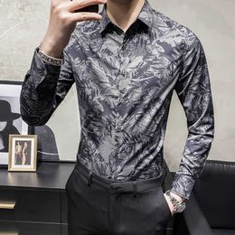 Korean Men's Shirts Long Sleeve Slim Fit Casual Business Formal Dress Shirts Spring Social Party Men Clothing Chemise Homme 210527