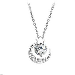 Crystal Womens Necklaces Pendant Moon Silver Plated simple girlfriend clavicle chain flash Diamond Star gold