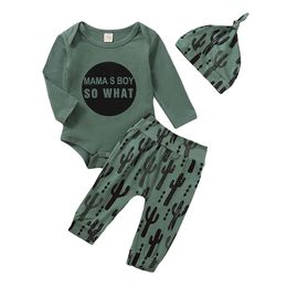 0-18M Toddler born Infant Baby Boy Cactus Clothes Set Letter Long Sleeve Romper Pants Autumn Winter Outfits 210515