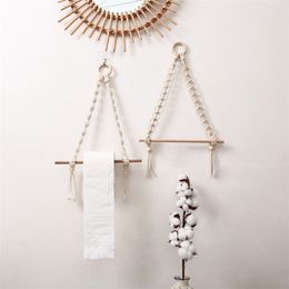 2Pcs Nordic Macrame Wall Hanging Wooden Stick Toilet Paper Holder Towel Hanger Decor 2138 V2