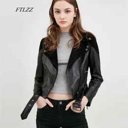 Pu Faux Soft Leather Women Short Suede Jacket Coat Motorcycle Rivet Zipper Black Punk Basic Jackets Outerwear With Belt 210430