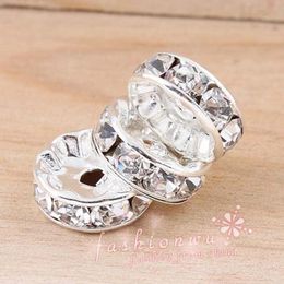 200pcs/lots Plated Silver Rhinestone Round Spacer Beads 10mm For Jewellery Making Bracelet Necklace DIY Findings