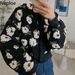 Neploe Floral Jackets Vintage Crop Puff Sleeve Jacket Women Autumn Winter Clothes Korean Fashion Coats Female Tops Outwear 211014