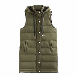 Za Women Fashion Seamless Pressure Glue Fill Cotton Hooded Vest Coat Vintage Female Waistcoat Chic Tops 211101