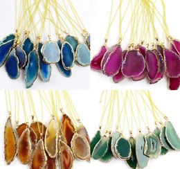 2021 Fashion Jewelry-plated Wrap Gold Agate Wind Bell Piece Pendant Coloured Natural Agate Rough Sliced Necklace Sweater Chain