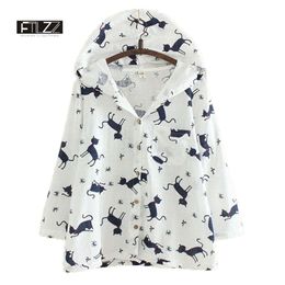 Spring Summer Jackets Women Fashion Hooded Cat Cartoon Print Coats Female Outerwear Ladies Causal Thin Windbreaker Jacket 210525