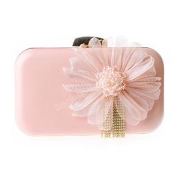 Flower PU Fashion Causal Evening Bags Pink Colour Shoulder Chain Tassel Diamonds Day Clutch Party Handbags